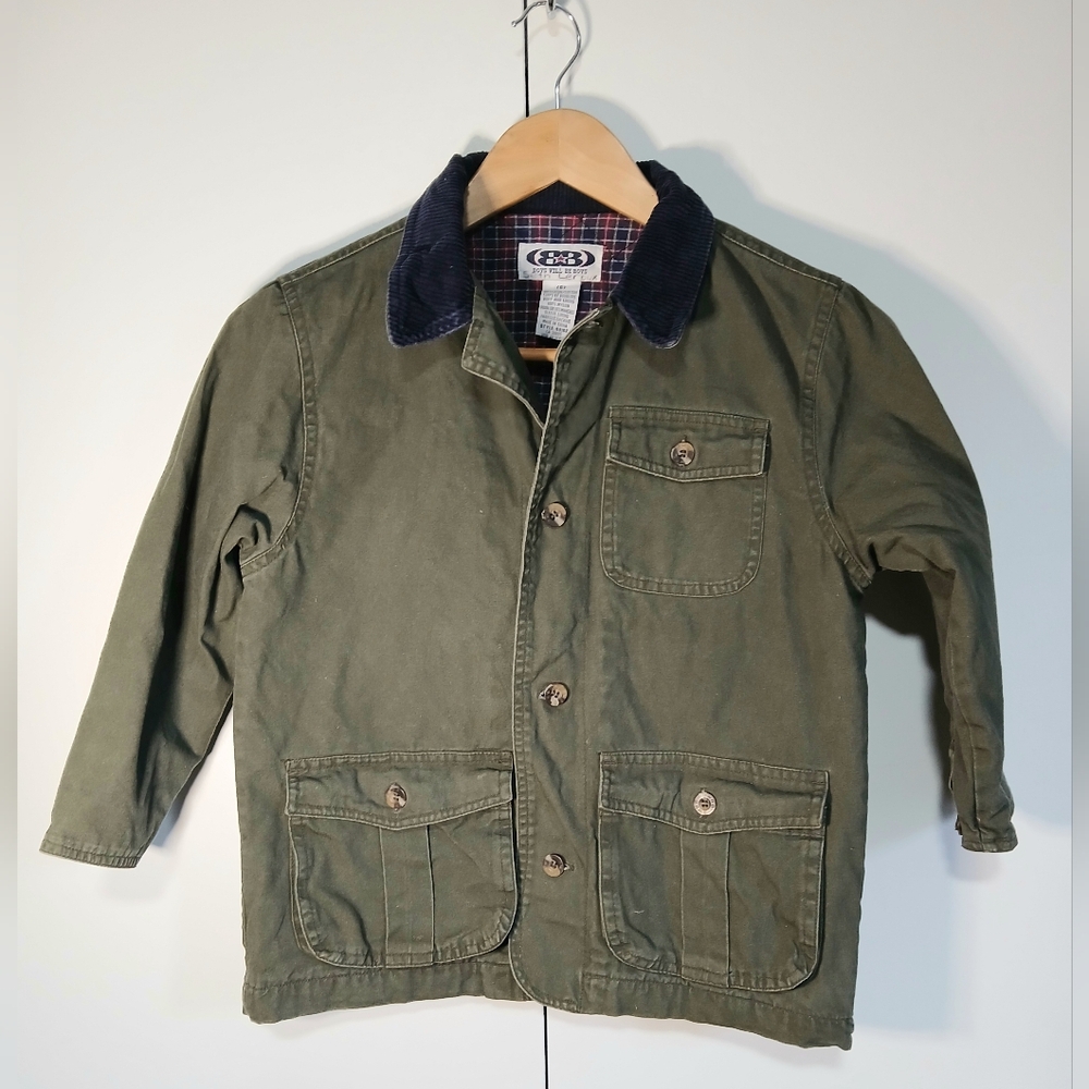 Boys Will Be Boys Vintage Y2K Kids Military Jacket Size 6 Green Plaid Corduroy